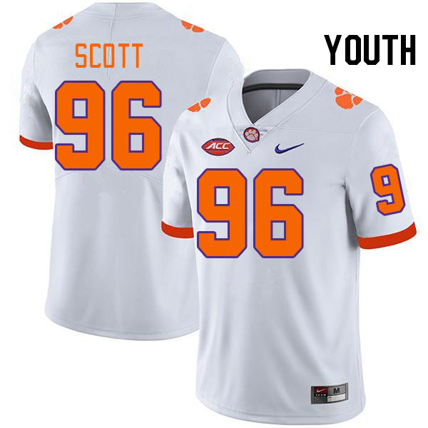 Youth #96 Jaheim Scott Clemson Tigers College Football Jerseys Stitched-White